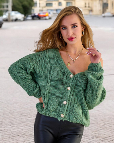 Royalfashion Дамски плетен пуловер с копчета