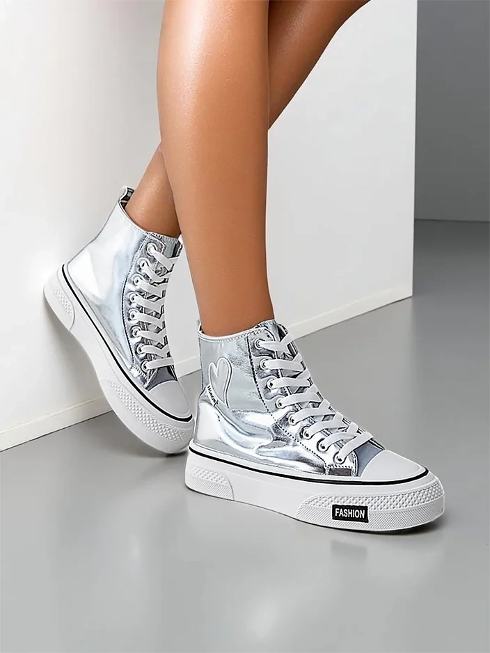 Royalfashion Високи женски маратонки с мотив сърце Сребърно сърце