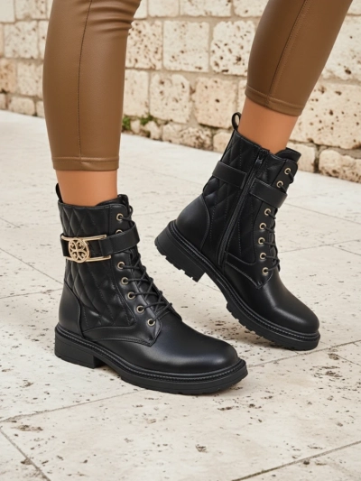 Дамски боти с ефектна капитонирана еко кожа Sable Rose