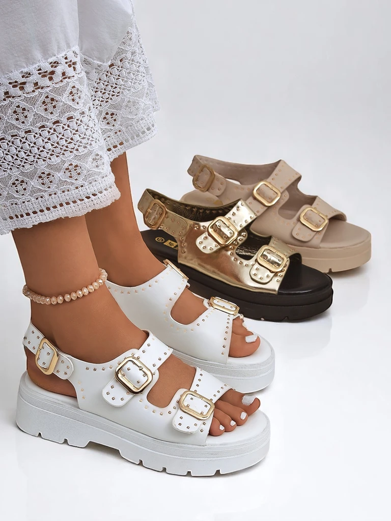 Royalfashion Дамски сандали на дебела подметка с камъчета Rocky Chic