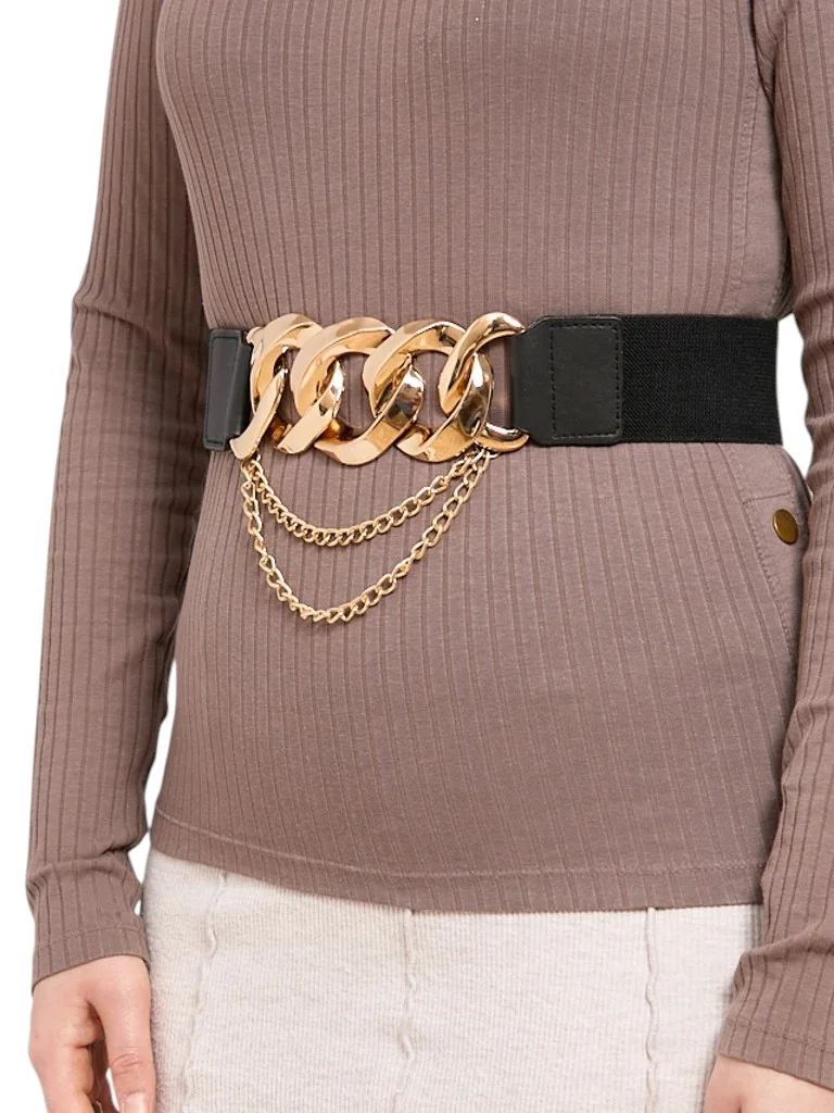 Широк дамски колан за панталони с ластик