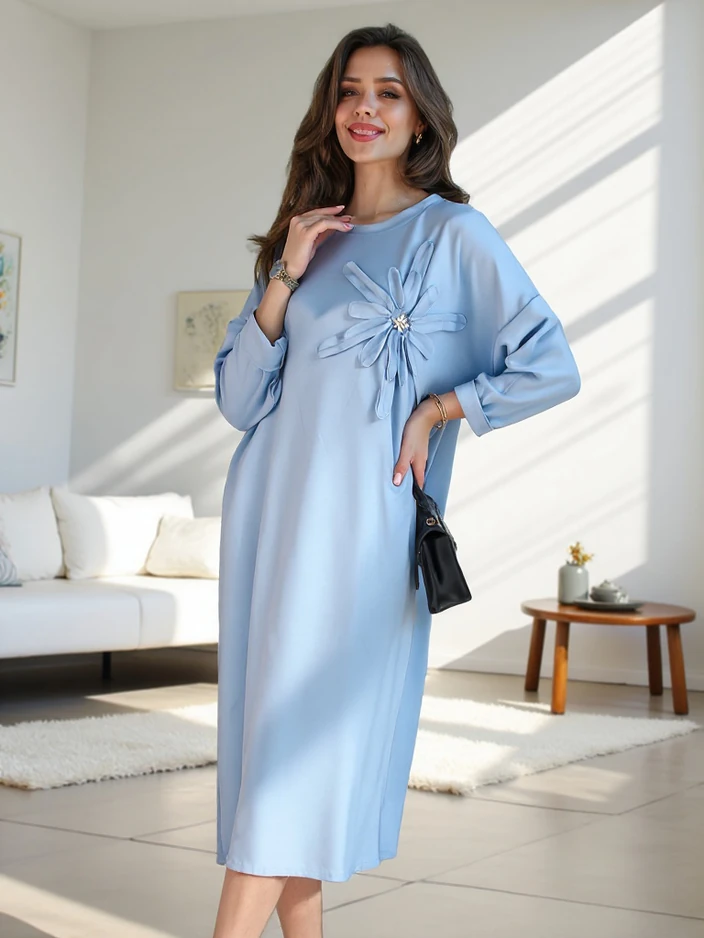 Royalfashion дамска миди рокля, с голям размер от плат с цвете