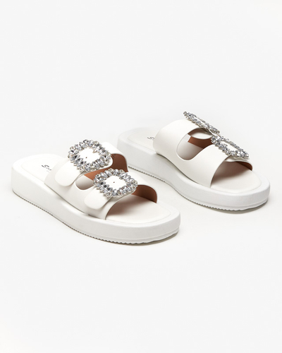 Białe klapki damskie z kryształkami Azazel - Obuwie