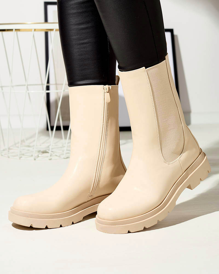 Бежови дамски високи ботуши с плосък ток Vedesa - Облекло