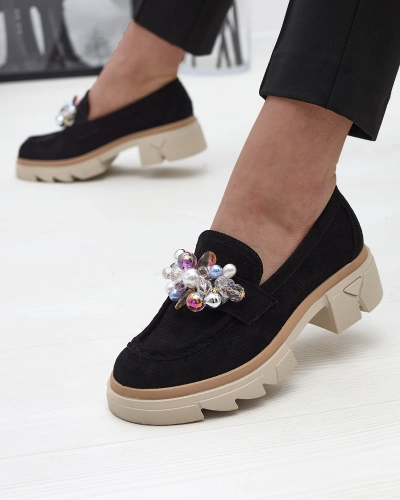 Дамски черни ажурни мокасини Peloga- Footwear