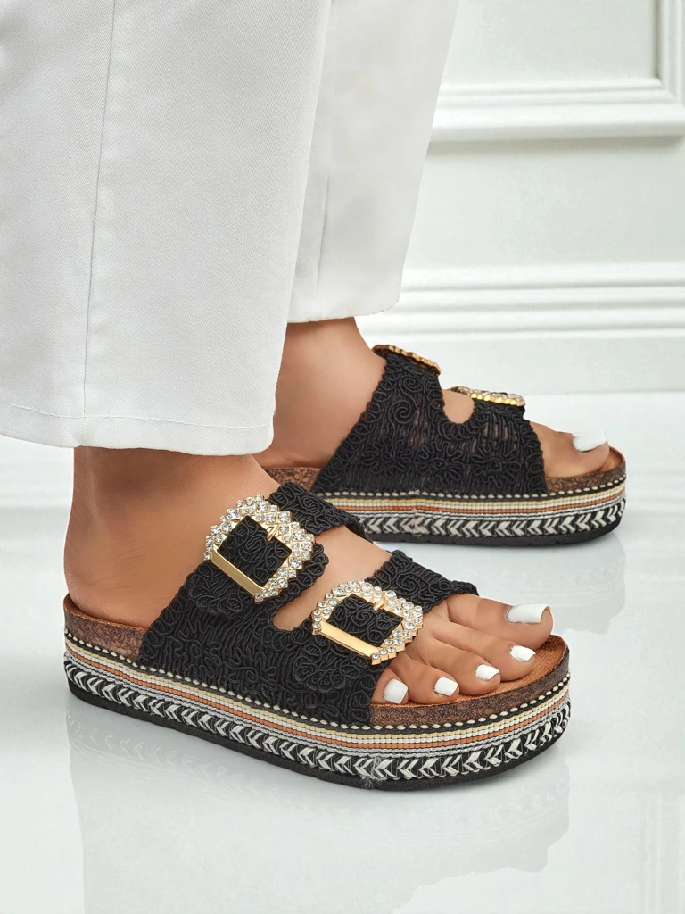 Royalfashion Дамски сандали с катарами с камъни GlamCork