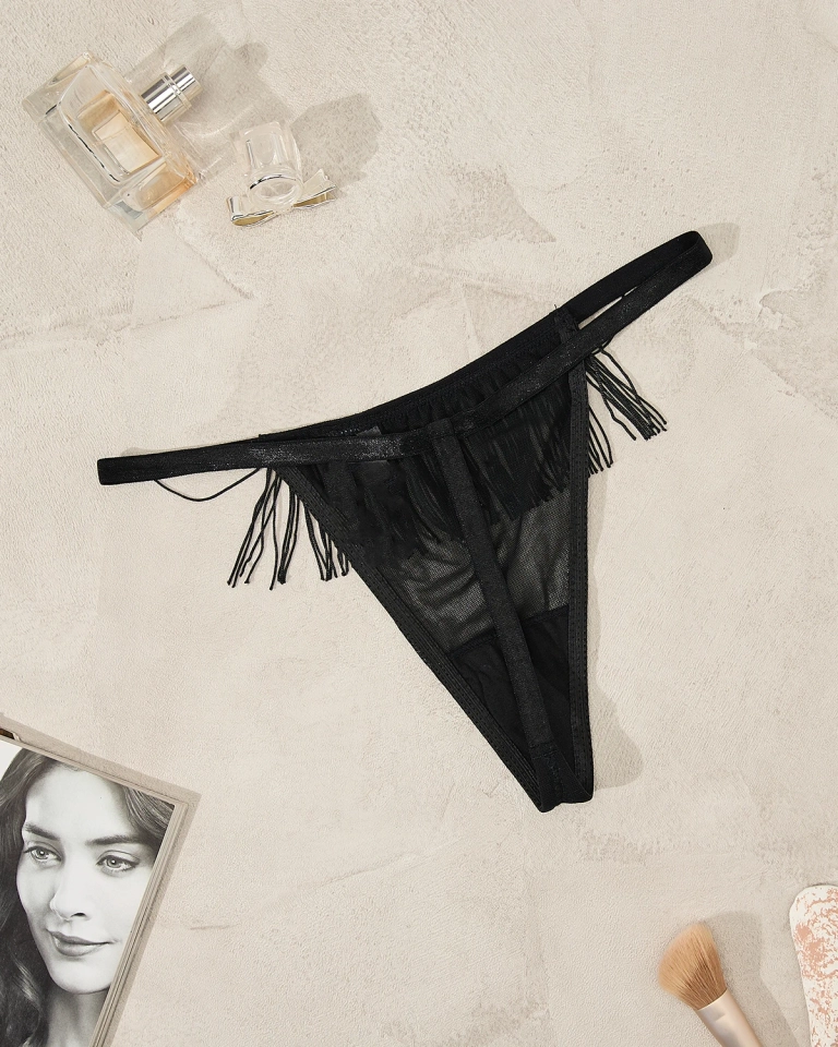 Royalfashion Черни дамски бикини с пискюли