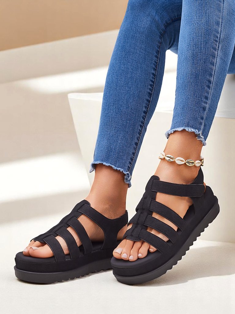 Дамски сандали Heraclea Royalfashion на платформа черни от еко кожа