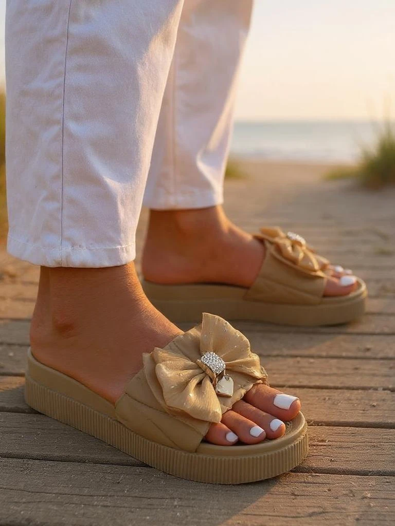 Royalfashion Дамски чехли на платформа с панделка Sento Pace