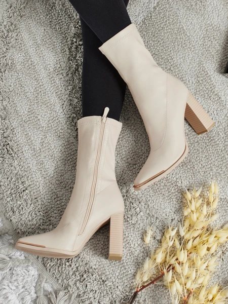 Дамски еко кожени боти до глезена на ток Morvella