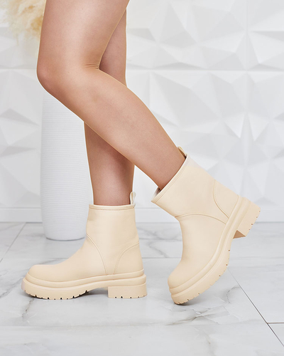 Royalfashion Бежови матови дамски ботуши с по-дебела подметка Holeopi
