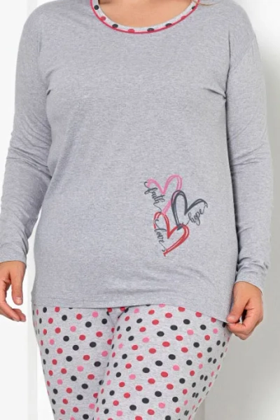 Royalfashion Дамски Памучен Пижамен Комплект с Плочки ПЛЮС РАЗМЕР