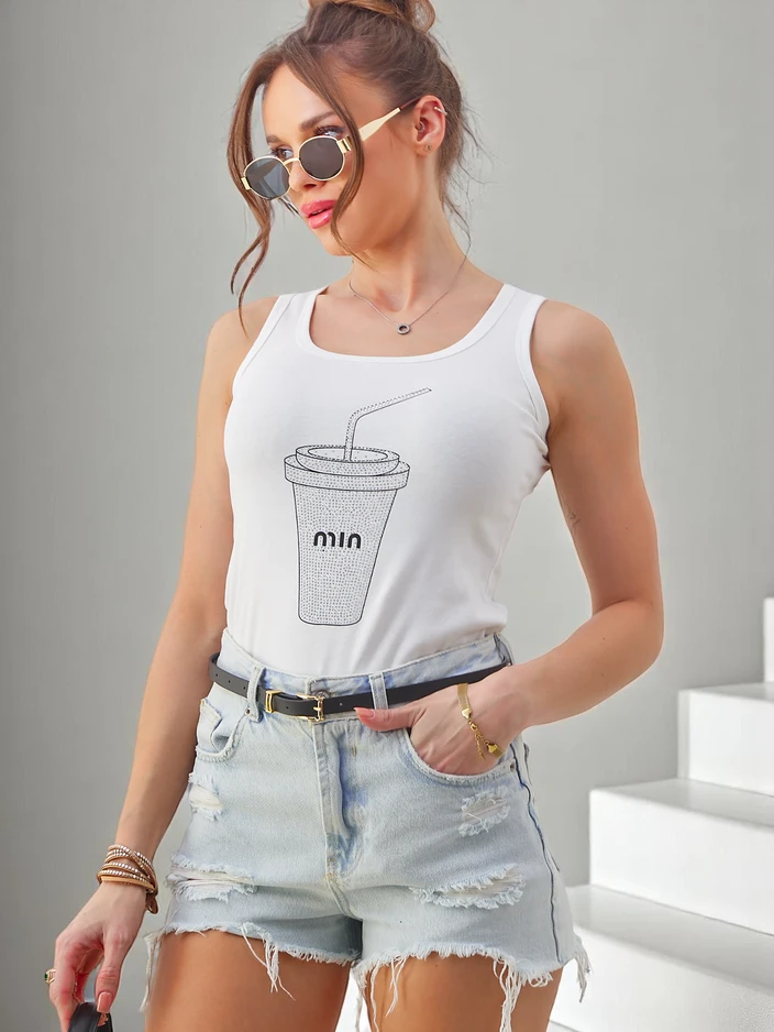 Роялфешън памучен дамски потник с чаша, украсена с камъчета