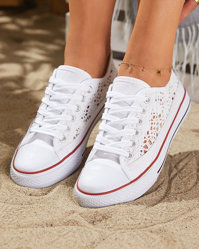 Białe damskie ażurowe trampki Tareni - Obuwie