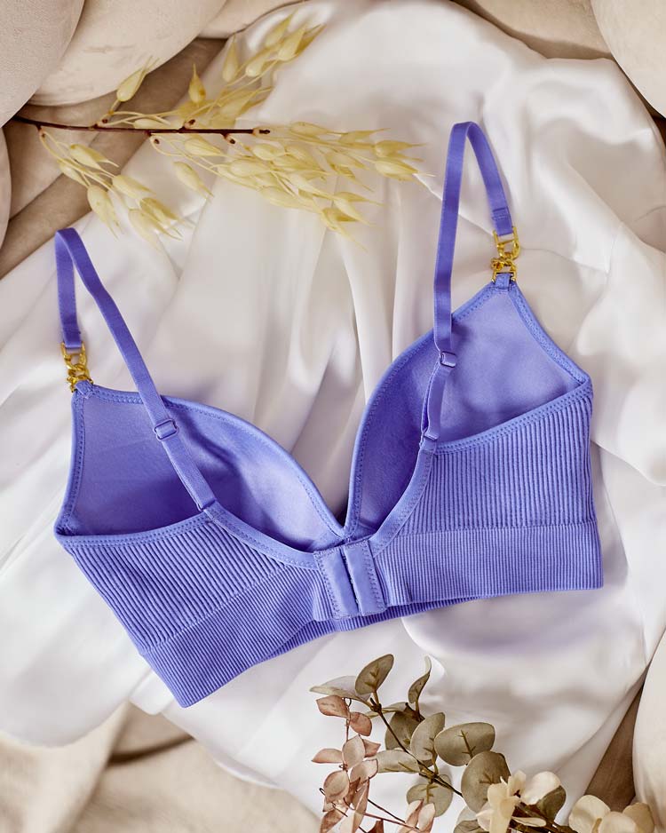 Royalfashion Дамски оребрен сутиен с декоративни презрамки