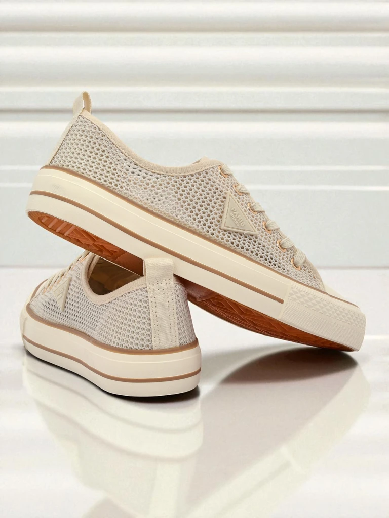 Aurelia Beige - дамски текстилни кецове на равна подметка 3 см