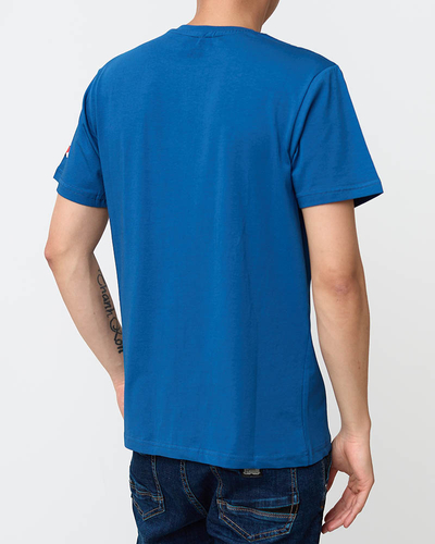 Niebieski męski t-shirt z nadrukiem - Odzież
