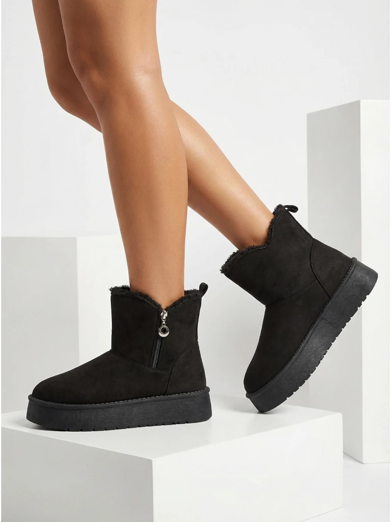 Дамски боти Aurora черни от екологична кожа за зимата