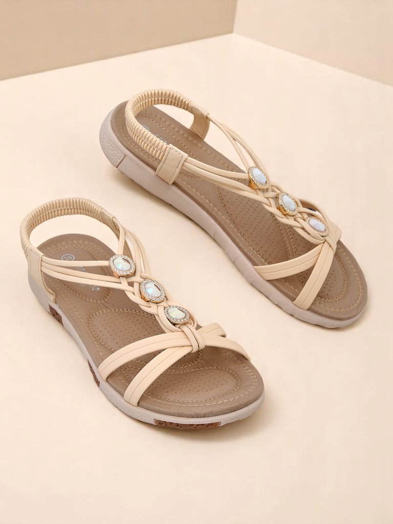 Дамски сандали Royalfashion Bellona бежови с цирконии на платформа