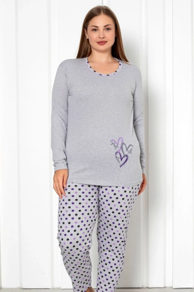 Royalfashion Дамски 2-частов памучен пижамен комплект с точки, ВЕЛИЧИНА ПЛЮС
