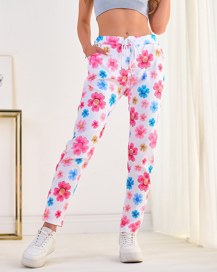 Royalfashion Дамски панталон от плат с флорални мотиви