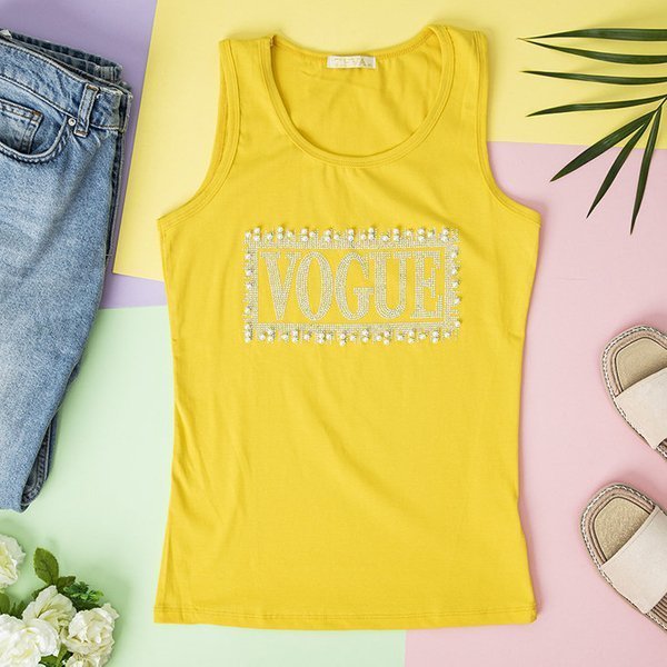 Żółty damski top z cyrkoniami - Odzież