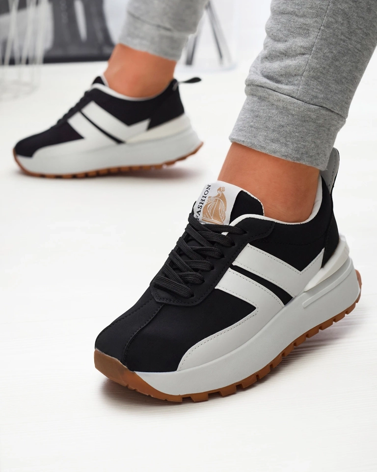 Дамски черни спортни обувки от екокожа с цветни вложки Tifora- Footwear