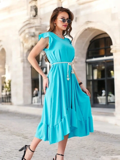 Рокля миди за жени Royalfashion с ръбове и къси ръкави