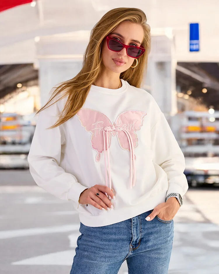 Royalfashion Дамски памучен суитшърт с тънък принт