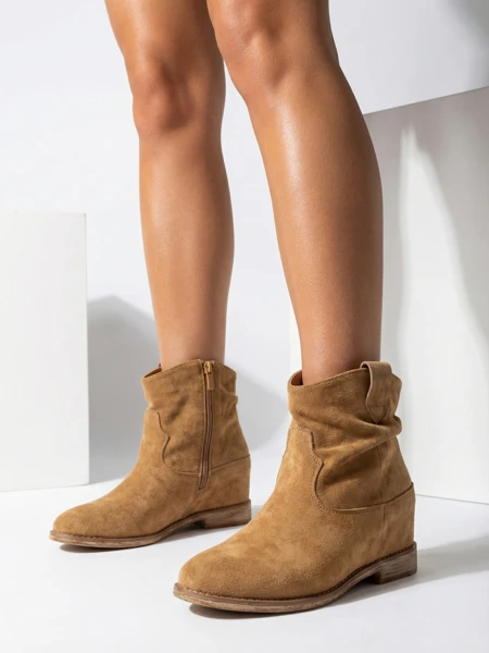 Дамски боти Athena Camel Кожени Велурени Елегантни