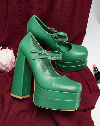 Зелени дамски обувки с висок ток Edisa - Обувки