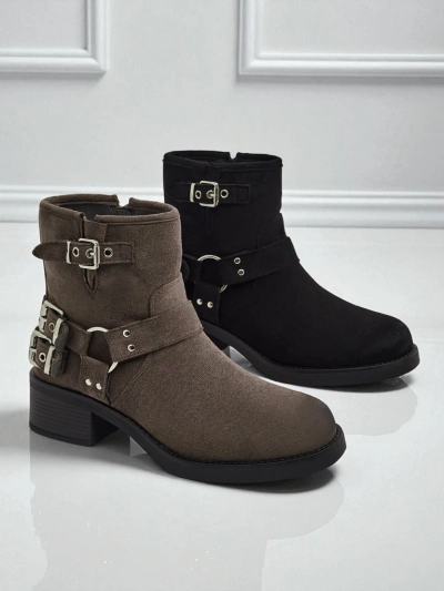 Дамски боти от еко велур с катарами Valtos