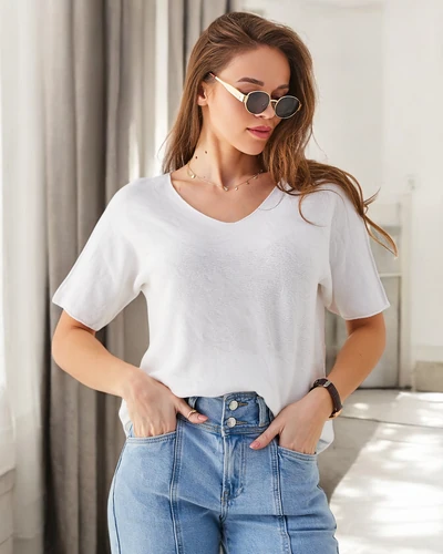 Royalfashion Тънък женски пуловер с къси ръкави