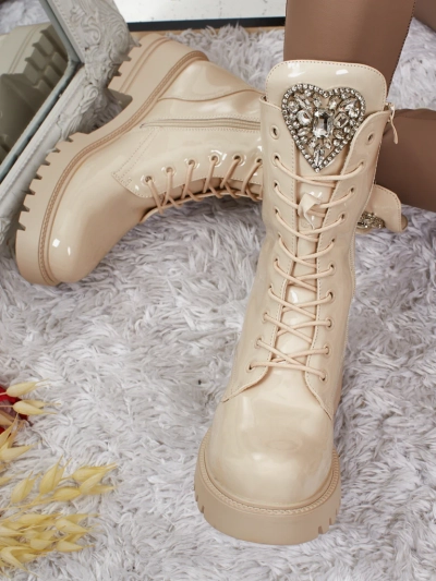 Лакирани дамски боти с връзки Emelune