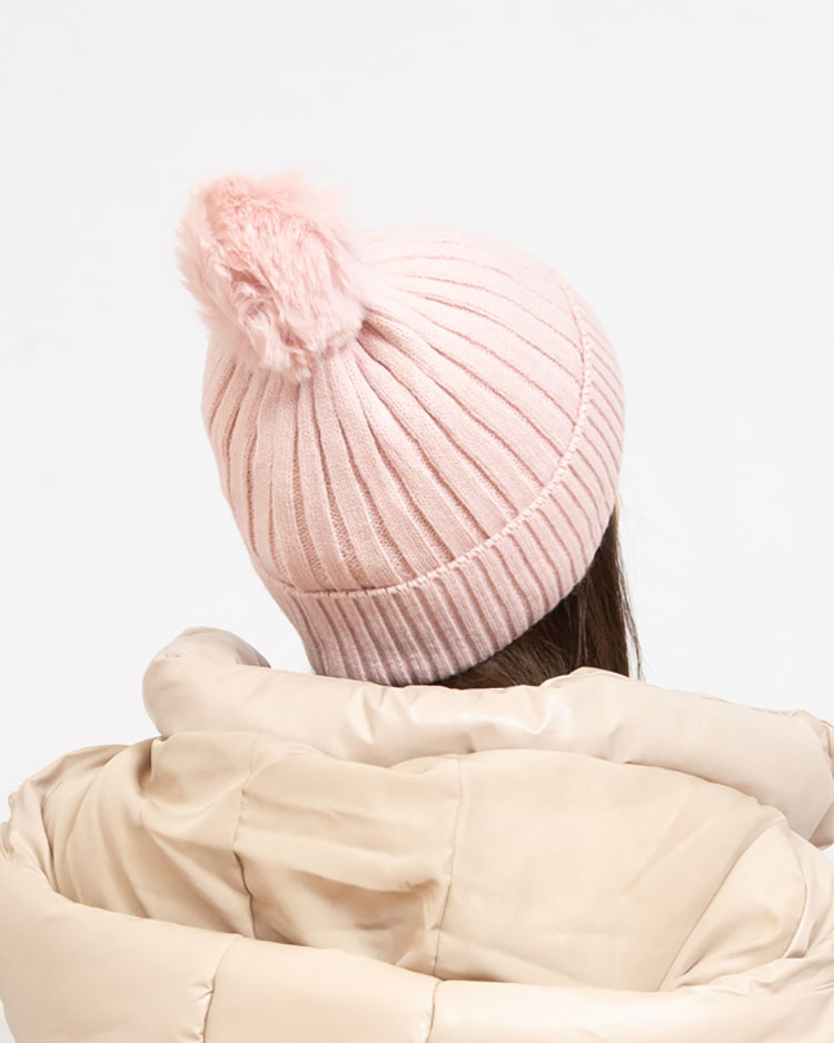 Сива дамска изолирана лъскава шапка с помпон - Аксесоари