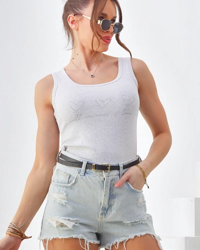 Royalfashion Памук дамски без ръкави топ с малки сърчица