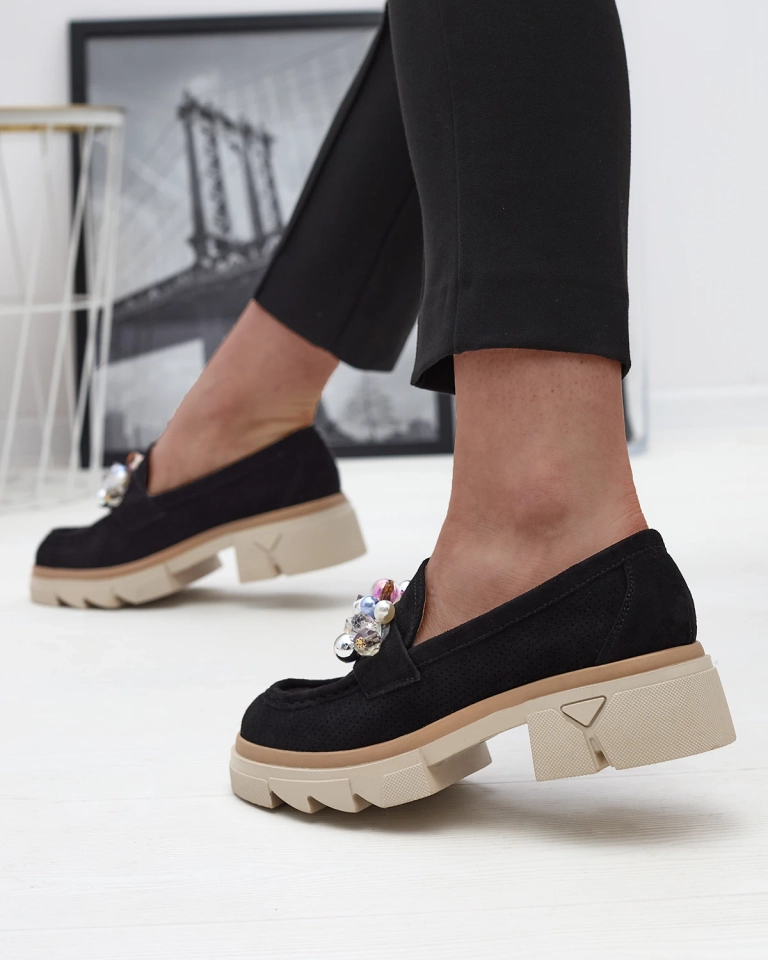 Дамски черни ажурни мокасини Peloga- Footwear