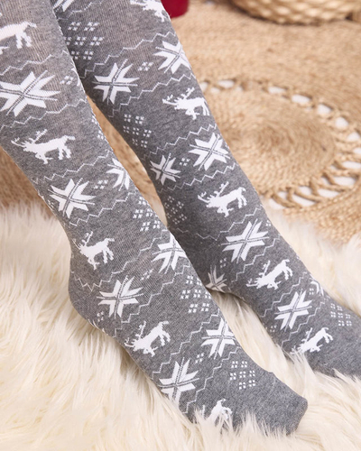 Дамски коледни чорапи над коляното в светло сиво- Бельо