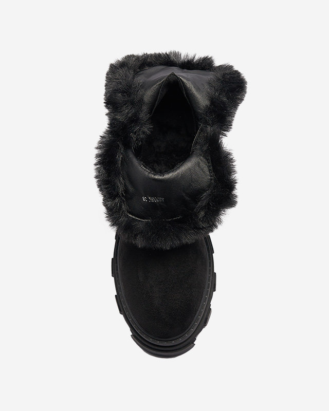 Черни дамски ботуши от еко велур с верижка Videric - Обувки