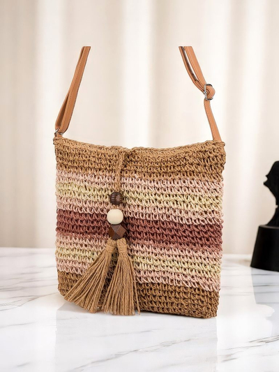 Royalfashion Малка сламена дамска чанта Stripe Charm Mini