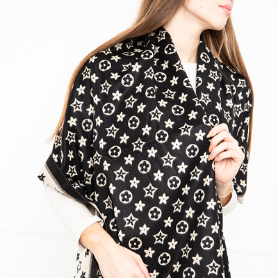 Beżowo-czarny wzorzysty szalik damski - Akcesoria