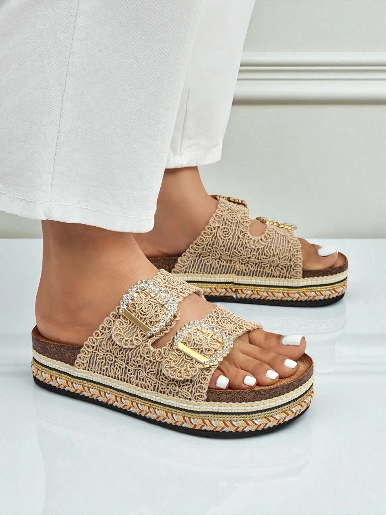 Royalfashion Дамски сандали с катарами с камъни GlamCork