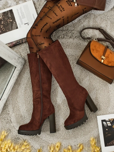 Дамски еко велурени ботуши на ток GaleNest