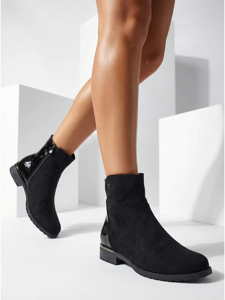 Велурени боти от еко-велур с лакирани вложки Kelmo