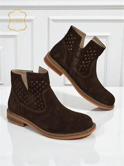 Боти Ariadne от естествен тъмнокафяв велур, плоски токове 3 см