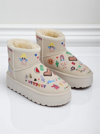 Боти Lemuria - Кремави Снегоходки Doodle на Дебела Подметка Furrini