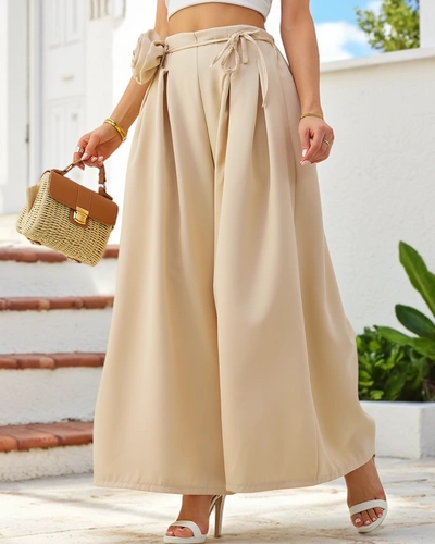 Royalfashion Елегантни широки дамски панталони с декоративно цвете на талията