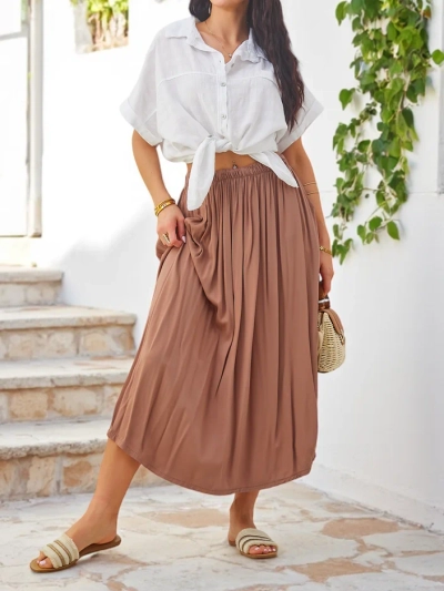 Royalfashion Дамска вълнена миди лятна пола Лека и течаща с два джоба