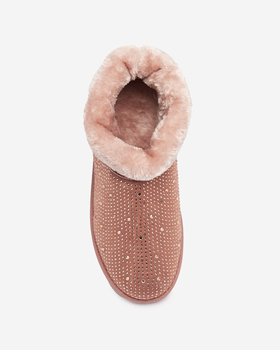 Ciemnoróżowe damskie śniegowce z cyrkoniami Rudis - Obuwie