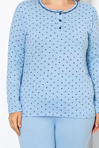 Royalfashion Дамски Памучен 2-Частов Пижамен Комплект с Принт на Сърца, Големи Размери